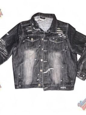 Black Lacquer Distressed Jean Jacket!